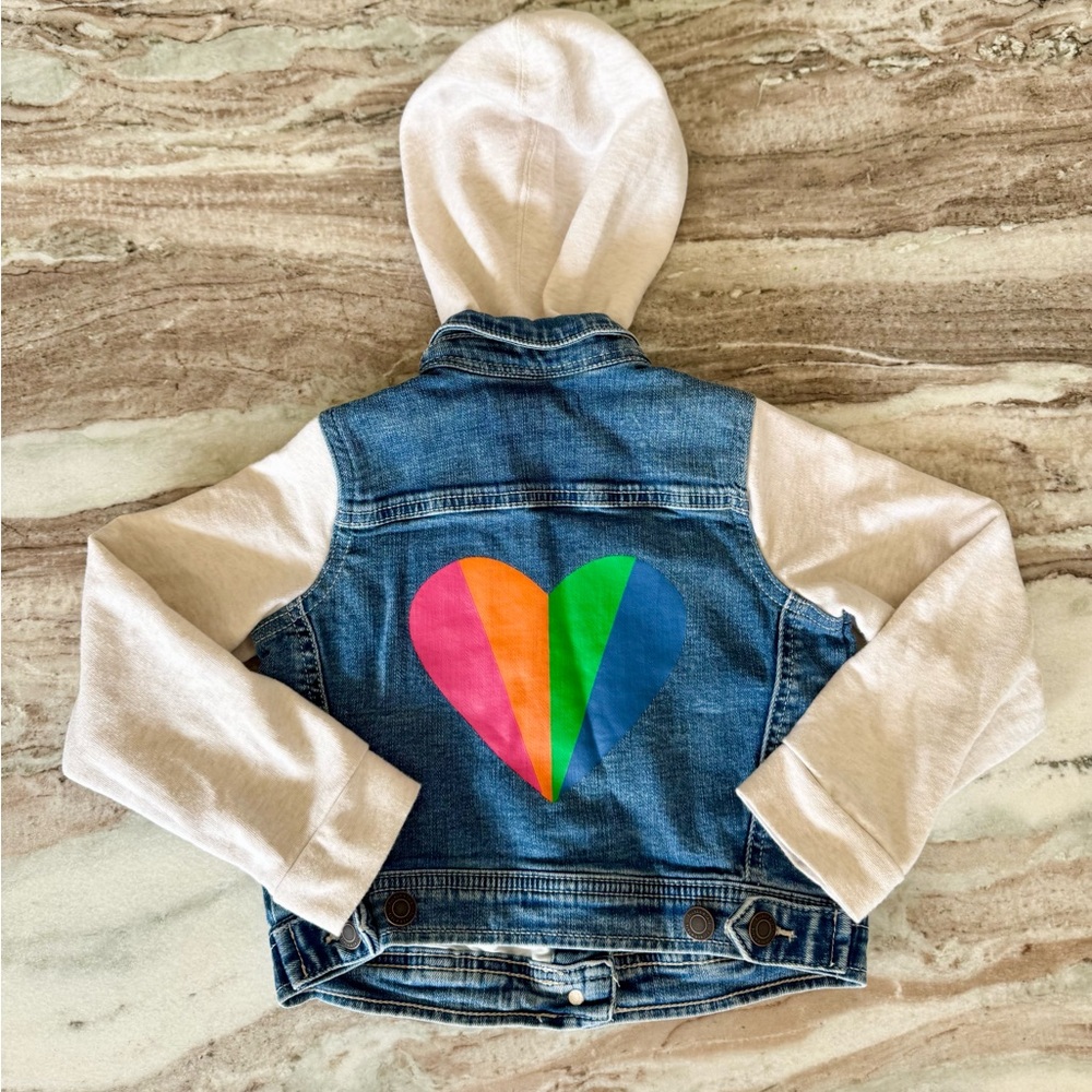 Kids Denim Jacket with Colorful Heart Design